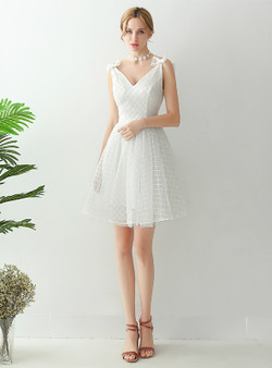 In Stock:Ship in 48 hours White V-neck Backless Wedding Dress