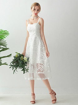 In Stock:Ship in 48 hours White Tulle Tea Length Wedding Dress