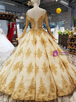 Ball Gown Gold Appliques Off The Shoulder With Beading Wedding Dress
