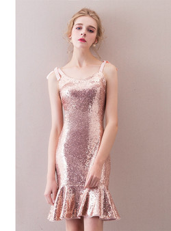 In Stock:Ship in 48 hours Mermaid Pink Sequins Homecoming Dress