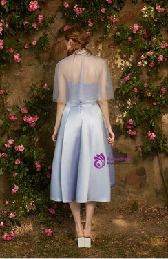 In Stock:Ship in 48 hours Blue Satin Embroidery Short Dress