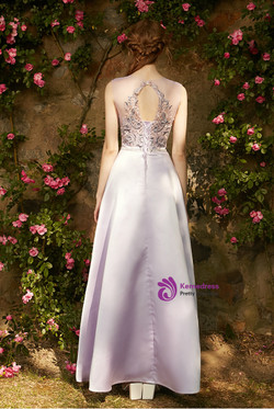 In Stock:Ship in 48 hours Purple Satin Embroidery Long Dress