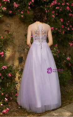 In Stock:Ship in 48 hours Purple Tulle Embroidery Long Bridesmaid Dress