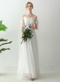 In Stock:Ship in 48 hours White Lace Spaghetti Straps Wedding Dress