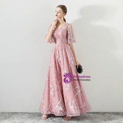 In Stock:Ship in 48 hours Pink Tulle Backless Floor Length Prom Dress