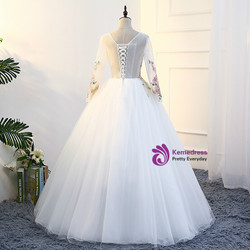 In Stock:Ship in 48 hours White Long Sleeve Tulle Quinceanera Dresses