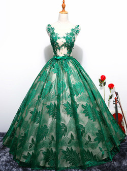 In Stock:Ship in 48 hours Green Ball Gown Lace Quinceanera Dresses