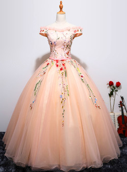 In Stock:Ship in 48 hours Pink Off The Shoulder Quinceanera Dresses