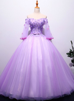 In Stock:Ship in 48 hours Purple Appliques Tulle Quinceanera Dresses