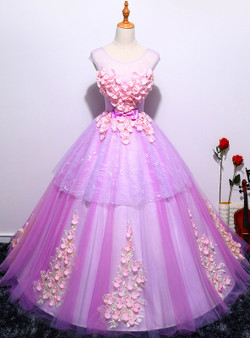 In Stock:Ship in 48 hours Purple Tulle Appliques Quinceanera Dresses
