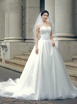 White Ball Gown Sweetheart Neck Backless Train Wedding Dress