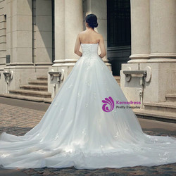 White Ball Gown Sweetheart Neck Backless Train Wedding Dress