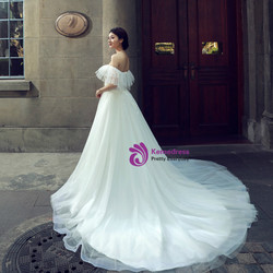 White Ball Gown Off The Shoulder Tulle Lace Backless Wedding Dress