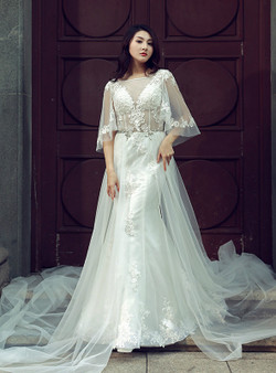 Sexy White Sheath Tulle Lace Corset Backless Wedding Dress