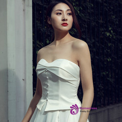 White Ball Gown Sweetheart Neck Satin Backless Wedding Dress