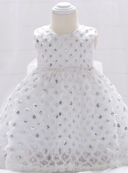 In Stock:Ship in 48 Hours White Lace Sequins Little Girl Dress