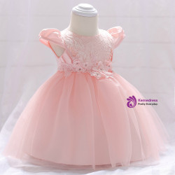 In Stock:Ship in 48 Hours Pink Cap Sleeve Lace Little Girl Dress