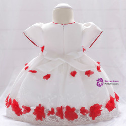 In Stock:Ship in 48 Hours White Lace Red Flower Little Girl Dress