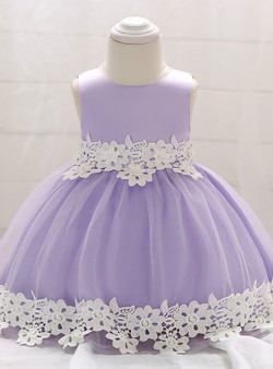 In Stock:Ship in 48 Hours Purple Tulle Appliques Little Girl Dress