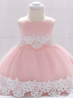 In Stock:Ship in 48 Hours Pink Tulle Appliques Little Girl Dress