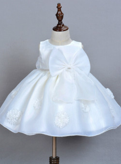 In Stock:Ship in 48 Hours White Organza With Bow Little Girl Dress