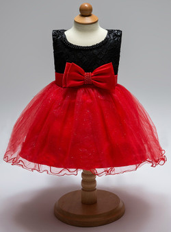 In Stock:Ship in 48 Hours Black Red Tulle With Bow Little Girl Dress