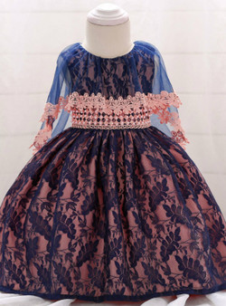 In Stock:Ship in 48 Hours Pink Tulle Blue Lace Little Girl Dress