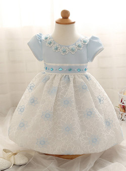In Stock:Ship in 48 Hours Blue Lace Short Sleeve Litter Girl Dress