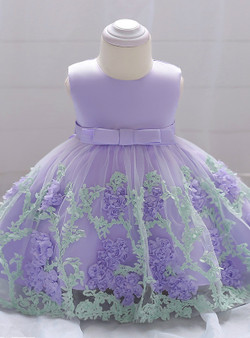 In Stock:Ship in 48 Hours Purple Tulle Flower Litter Girl Dress