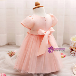 In Stock:Ship in 48 Hours Pink Short Sleeve Tulle Litter Girl Dress