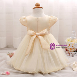 In Stock:Ship in 48 Hours Yellow Cap Sleeve Pearls Litter Girl Dress