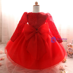 In Stock:Ship in 48 Hours Red Tulle Lac Long Sleeve Litter Girl Dress