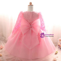 In Stock:Ship in 48 Hours Pink Tulle Lac Long Sleeve Litter Girl Dress