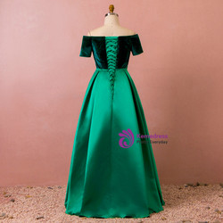 Plus Size Off The Shoulder Satin Velvet Short Sleeve Prom Dress