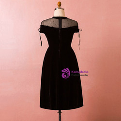 Plus Size Black Velvet Cap Sleeve High Neck Short Prom Dress