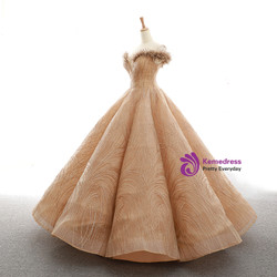 Champagne Ball Gown Off  The Shoulder Sequins Long Wedding Dress