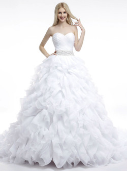 White Ball Gown Sweetheart Ruffle With Beading Wedding Dress