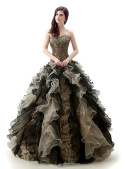 Leopard Ball Gown Sweetheart Neck Organza Quinceanera Dresses