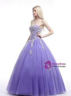Purple Ball Gown Sweetheart Neck Appliques Quinceanera Dresses