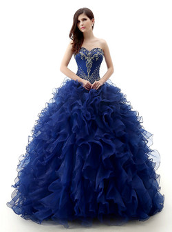 Blue Ball Gown Organza Ruffle With Beading Quinceanera Dresses Blue Ball Gown Organza Ruffle With Beading Quinceanera Dresses