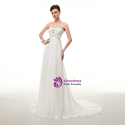 White Chiffon Sweetheart Neck With Beading Wedding Dress