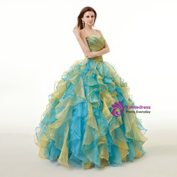 Colorful Ball Gown Organza Ruffle Floor Length Quinceanera Dresses
