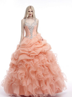 Orange Ball Gown Straps V-neck With Beading Quinceanera Dresses