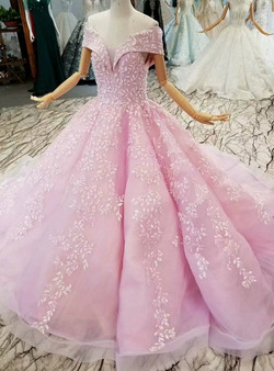 Purple Ball Gown Off The Shoulder Backless Appliques Wedding Dress