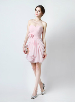 Pink Sweetheart Neck Chiffon Bridesmaid Dress With Pleats