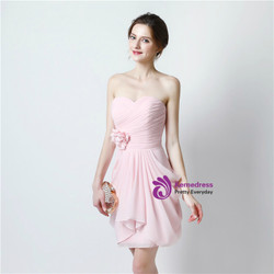 Pink Sweetheart Neck Chiffon Bridesmaid Dress With Pleats