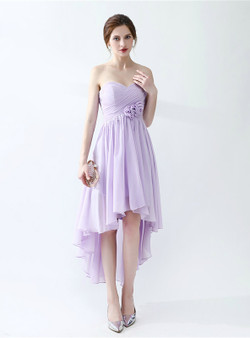Purple Chiffon Hi Lo Sweetheart Neck High Waist Bridesmaid Dress