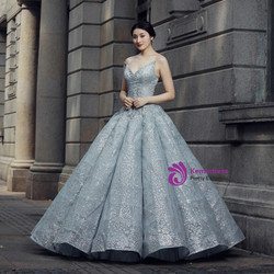 Gray Ball Gown Sweetheart Neck Sequins Floor Length Wedding Dress