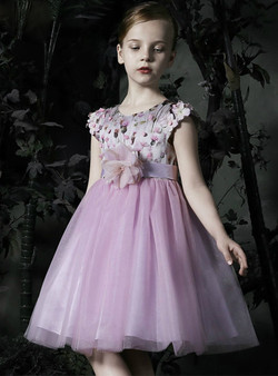 In Stock:Ship in 48 Hours Purple Tulle Print Cap Sleeve Girl Dress