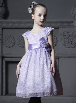In Stock:Ship in 48 Hours Purple Lace Cap Sleeve Flower Girl Dress